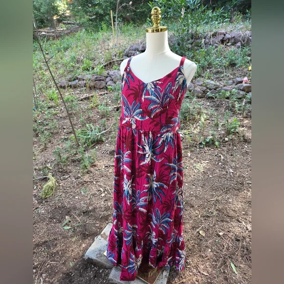 Torrid Tropical Summer Vacation Red and Blue Maxi Dress Size 2X - Picture 3 of 6